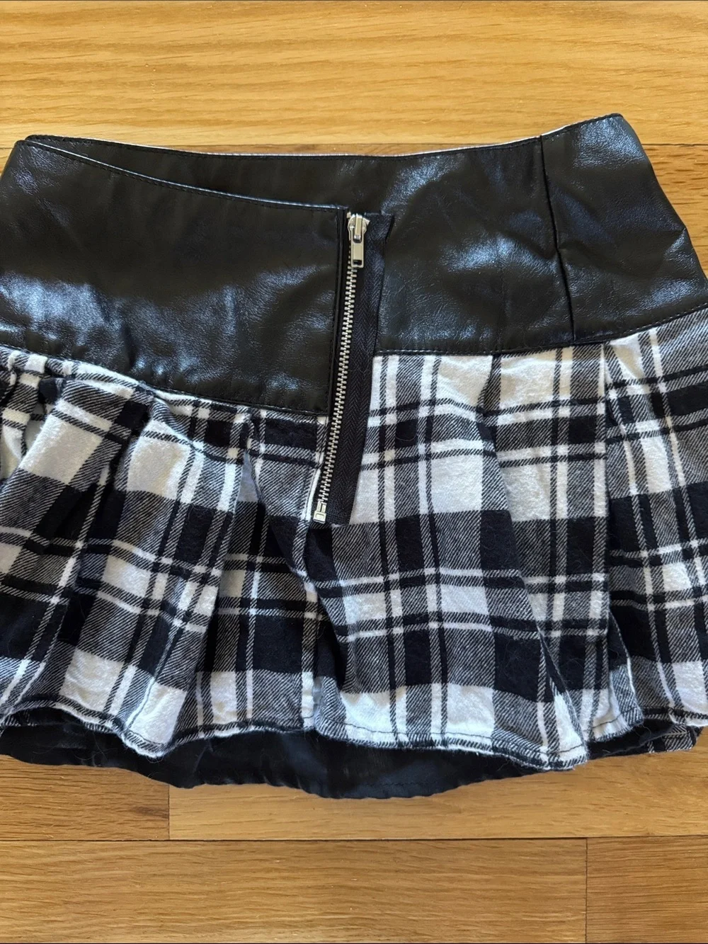 Kate Mack Black Faux Leather Skirt with Red Rose Accent